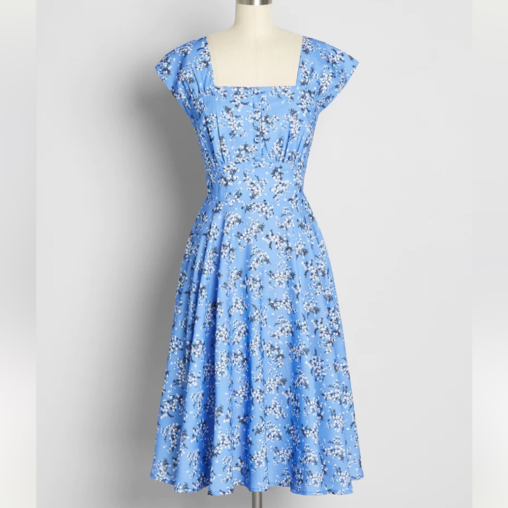 Bonnie Blue Blossoms Fit And Flare Dress